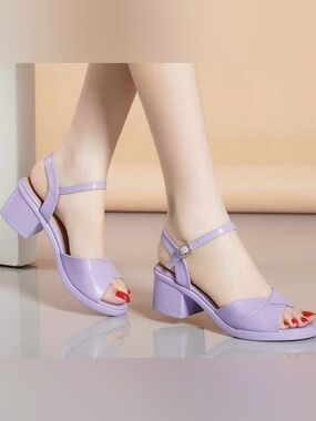 Lilac / Lavender Block Heel Sandals with Ankle Strap